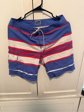 J. Crew Men’s Blue, White & Red Striped Swim Trunks - 29 waist